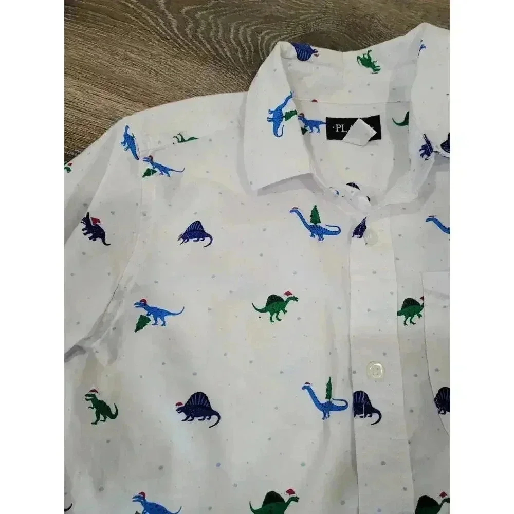 Children's Place Boys Christmas Dinosaur Santa Hat Shirt size‎ Large #3
